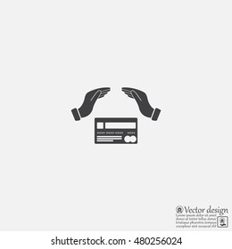 plastic card in hand, web icon. vector design