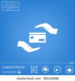 plastic card in hand, web icon. vector design