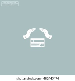 plastic card in hand, web icon. vector design