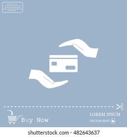 plastic card in hand, web icon. vector design