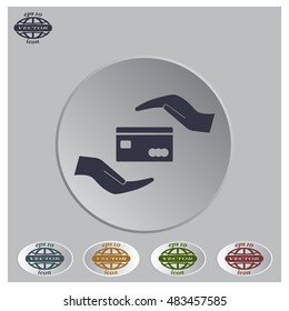 plastic card in hand, web icon. vector design