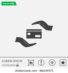 plastic card in hand, web icon. vector design