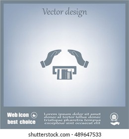 plastic card in hand, web icon. vector design