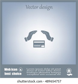 plastic card in hand, web icon. vector design