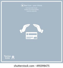 plastic card in hand, web icon. vector design