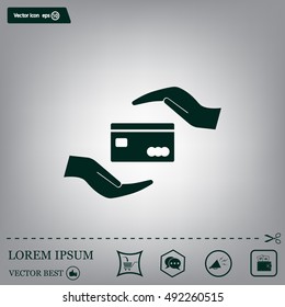 plastic card in hand, web icon. vector design