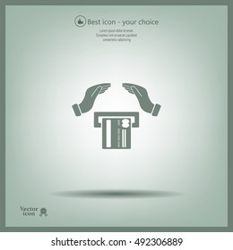 plastic card in hand, web icon. vector design