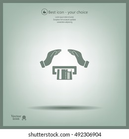 plastic card in hand, web icon. vector design