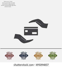 plastic card in hand, web icon. vector design