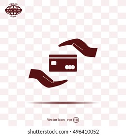 plastic card in hand, web icon. vector design