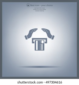 plastic card in hand, web icon. vector design