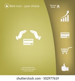 plastic card in hand, web icon. vector design