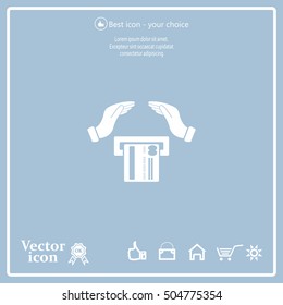 plastic card in hand, web icon. vector design