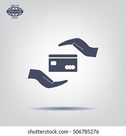 plastic card in hand, web icon. vector design
