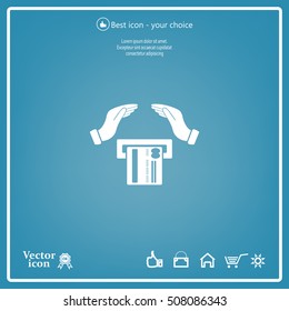 plastic card in hand, web icon. vector design