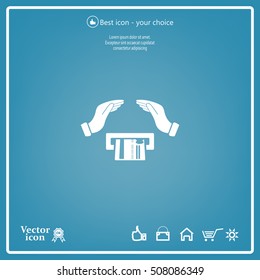 plastic card in hand, web icon. vector design