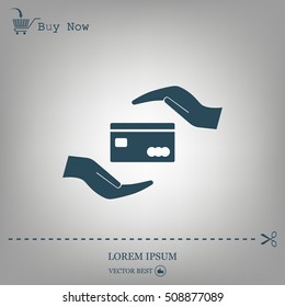 plastic card in hand, web icon. vector design