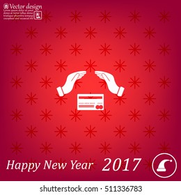 plastic card in hand, web icon. vector design