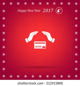 plastic card in hand, web icon. vector design