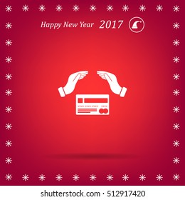 plastic card in hand, web icon. vector design
