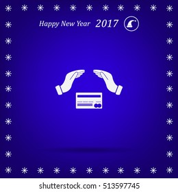 plastic card in hand, web icon. vector design