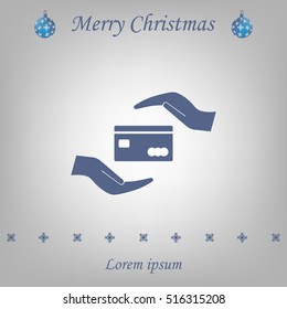 plastic card in hand, web icon. vector design