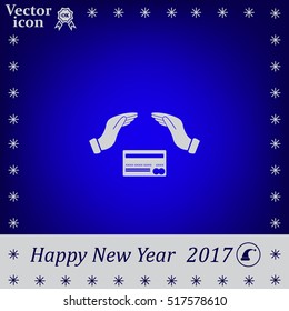 plastic card in hand, web icon. vector design