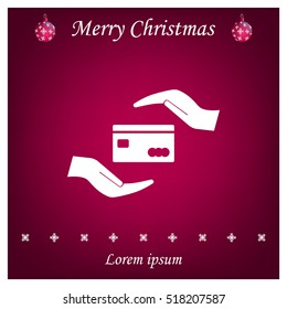 plastic card in hand, web icon. vector design