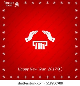 plastic card in hand, web icon. vector design