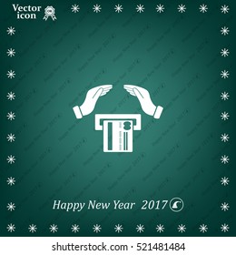 plastic card in hand, web icon. vector design