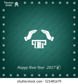 plastic card in hand, web icon. vector design