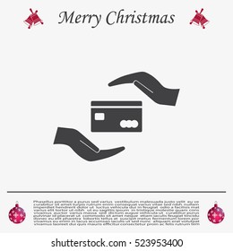 plastic card in hand, web icon. vector design