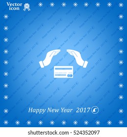 plastic card in hand, web icon. vector design