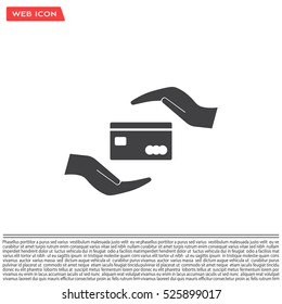 plastic card in hand, web icon. vector design