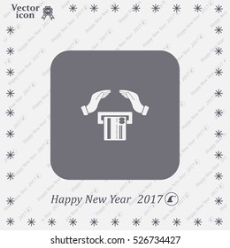 plastic card in hand, web icon. vector design