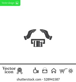 plastic card in hand, web icon. vector design