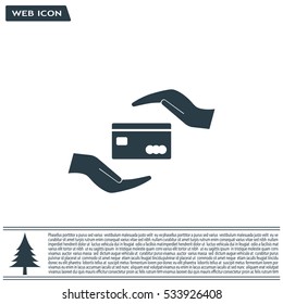 plastic card in hand, web icon. vector design