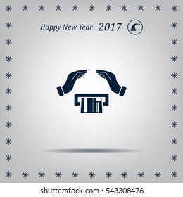 plastic card in hand, web icon. vector design