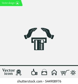 plastic card in hand, web icon. vector design