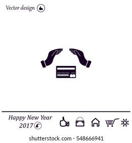 plastic card in hand, web icon. vector design