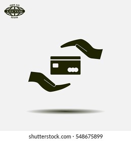 plastic card in hand, web icon. vector design