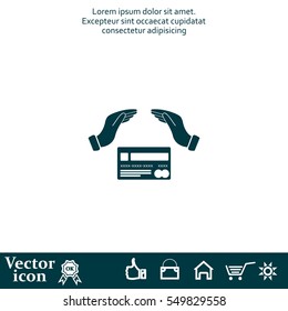 plastic card in hand, web icon. vector design