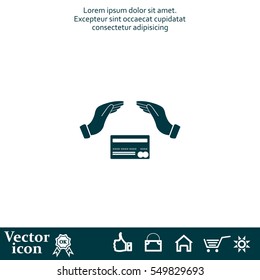 plastic card in hand, web icon. vector design