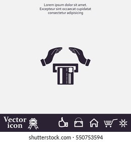 plastic card in hand, web icon. vector design
