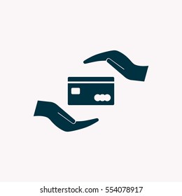 plastic card in hand, web icon. vector design