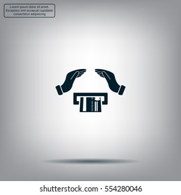 plastic card in hand, web icon. vector design