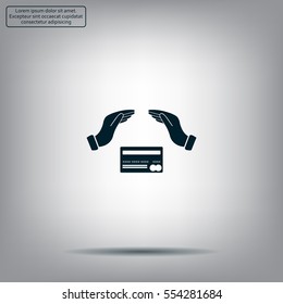 plastic card in hand, web icon. vector design