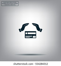 plastic card in hand, web icon. vector design
