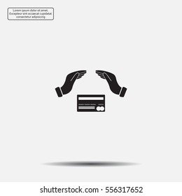 plastic card in hand, web icon. vector design