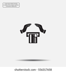 plastic card in hand, web icon. vector design
